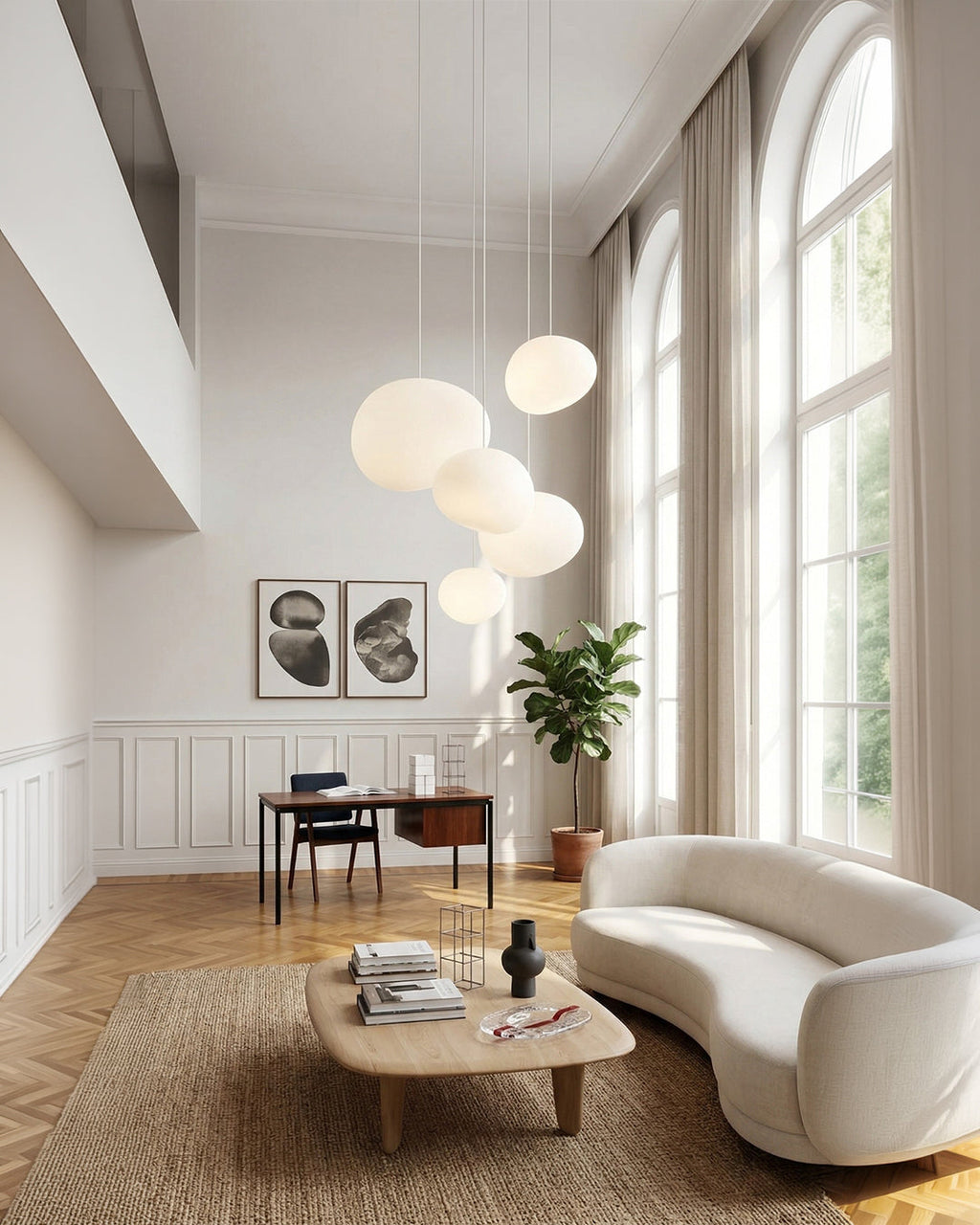 Glas-Pendelleuchte Milchweiß Mundgeblasen | Modernes minimalistisches Design mit sanftem Licht für Esszimmer und Wohnzimmer | 3 Größen verfügbar | Warmweiß 3000K - Lamylie