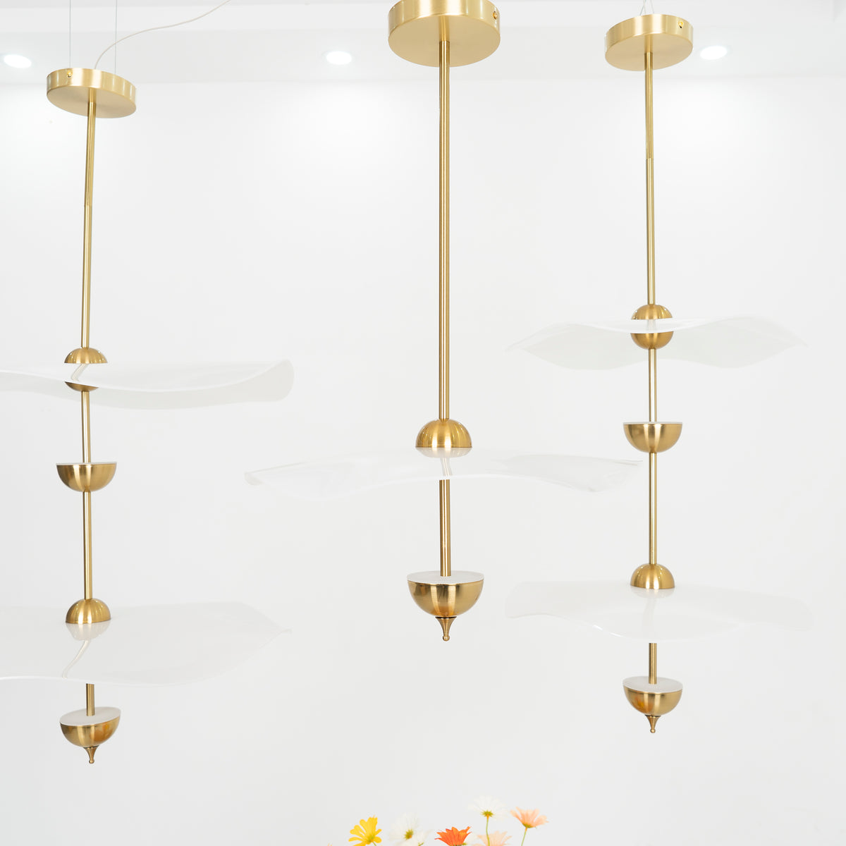 Doppelte Biscuit-Hängeleuchte Weiß Gold Rund Opal Weiß Acrylschirm Designbeleuchtung Dekorativ für Wohnzimmer Essbereich Schlafzimmer Modern Skandinavisches Interieur - Lamylie