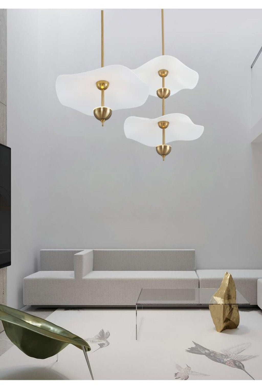 Doppelte Biscuit-Hängeleuchte Weiß Gold Rund Opal Weiß Acrylschirm Designbeleuchtung Dekorativ für Wohnzimmer Essbereich Schlafzimmer Modern Skandinavisches Interieur - Lamylie