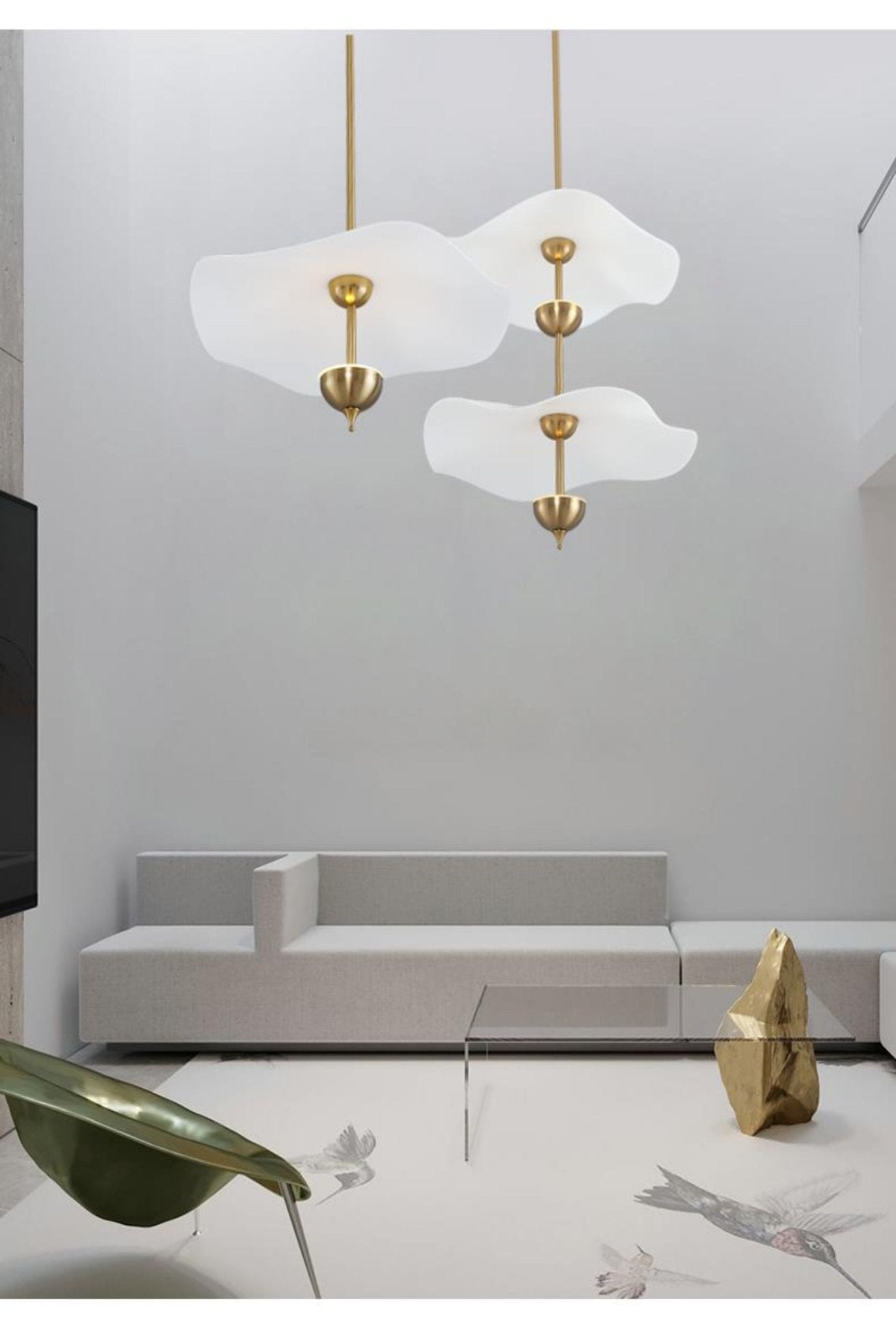 Doppelte Biscuit-Hängeleuchte Weiß Gold Rund Opal Weiß Acrylschirm Designbeleuchtung Dekorativ für Wohnzimmer Essbereich Schlafzimmer Modern Skandinavisches Interieur - Lamylie