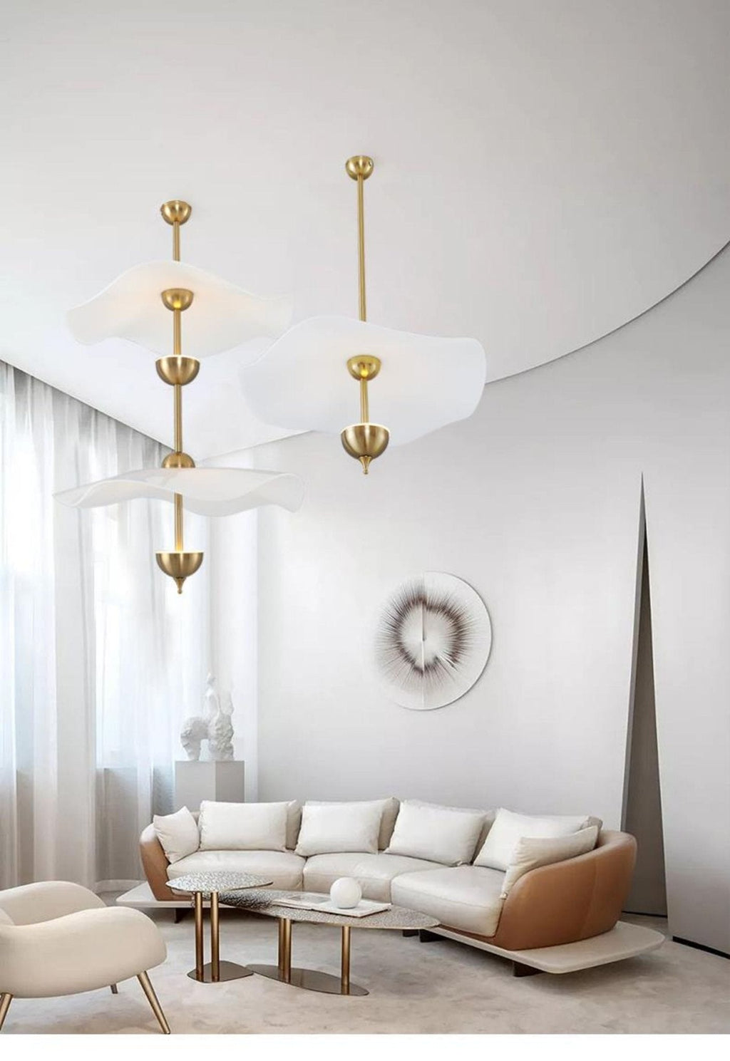 Doppelte Biscuit-Hängeleuchte Weiß Gold Rund Opal Weiß Acrylschirm Designbeleuchtung Dekorativ für Wohnzimmer Essbereich Schlafzimmer Modern Skandinavisches Interieur - Lamylie