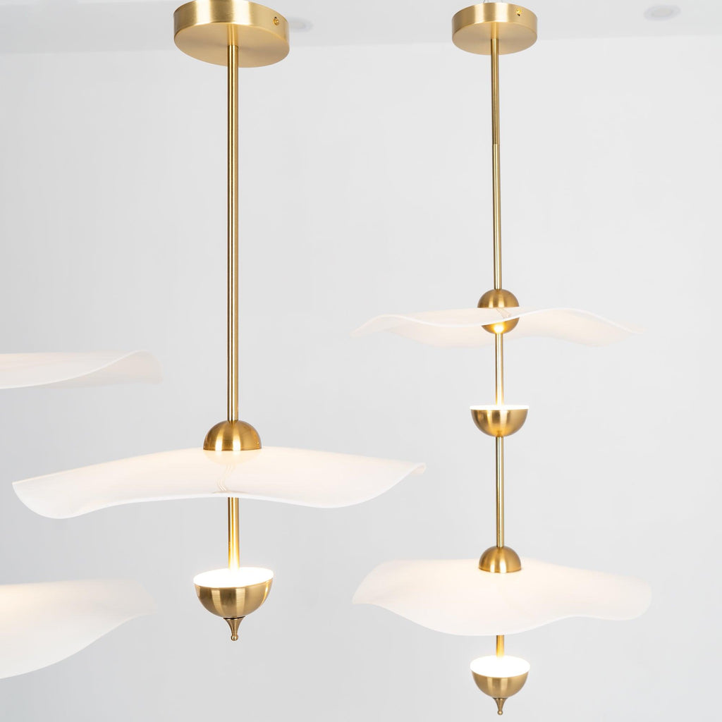 Doppelte Biscuit-Hängeleuchte Weiß Gold Rund Opal Weiß Acrylschirm Designbeleuchtung Dekorativ für Wohnzimmer Essbereich Schlafzimmer Modern Skandinavisches Interieur - Lamylie