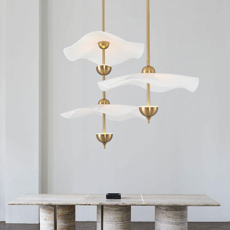 Doppelte Biscuit-Hängeleuchte Weiß Gold Rund Opal Weiß Acrylschirm Designbeleuchtung Dekorativ für Wohnzimmer Essbereich Schlafzimmer Modern Skandinavisches Interieur - Lamylie