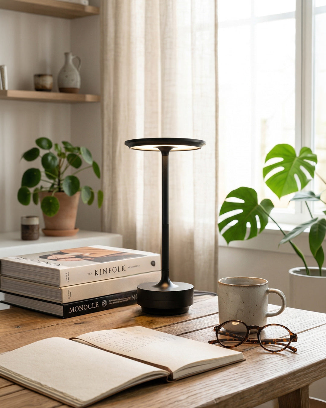 Rechargeable LED Table Lamp with Dim Function Cylinder Shape Metal Wireless Ambient Lamp - Lamylie