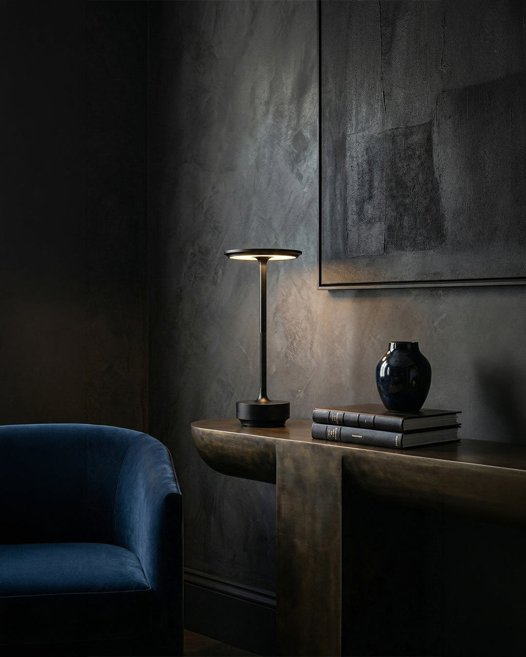 Rechargeable LED Table Lamp with Dim Function Cylinder Shape Metal Wireless Ambient Lamp - Lamylie