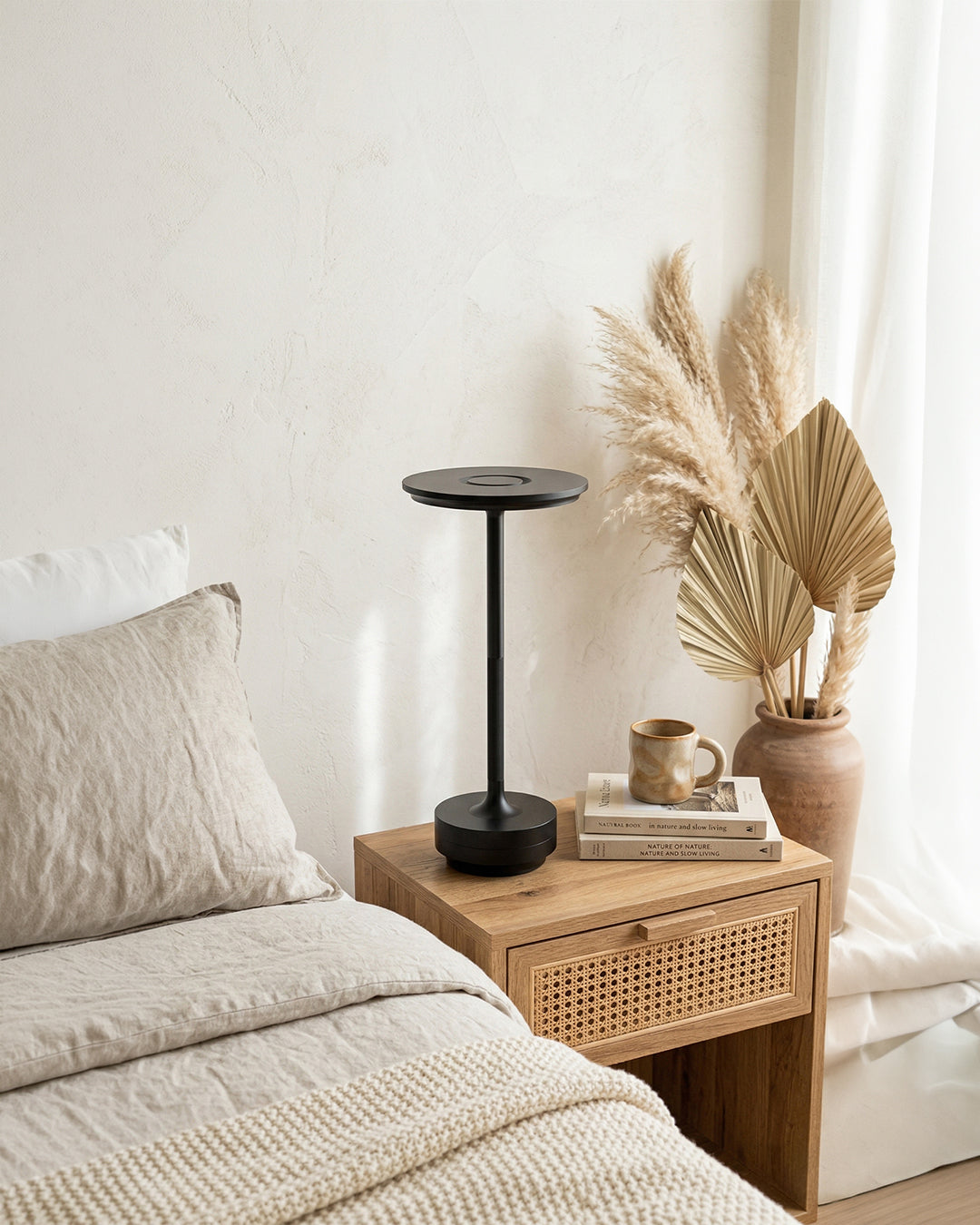 Rechargeable LED Table Lamp with Dim Function Cylinder Shape Metal Wireless Ambient Lamp - Lamylie