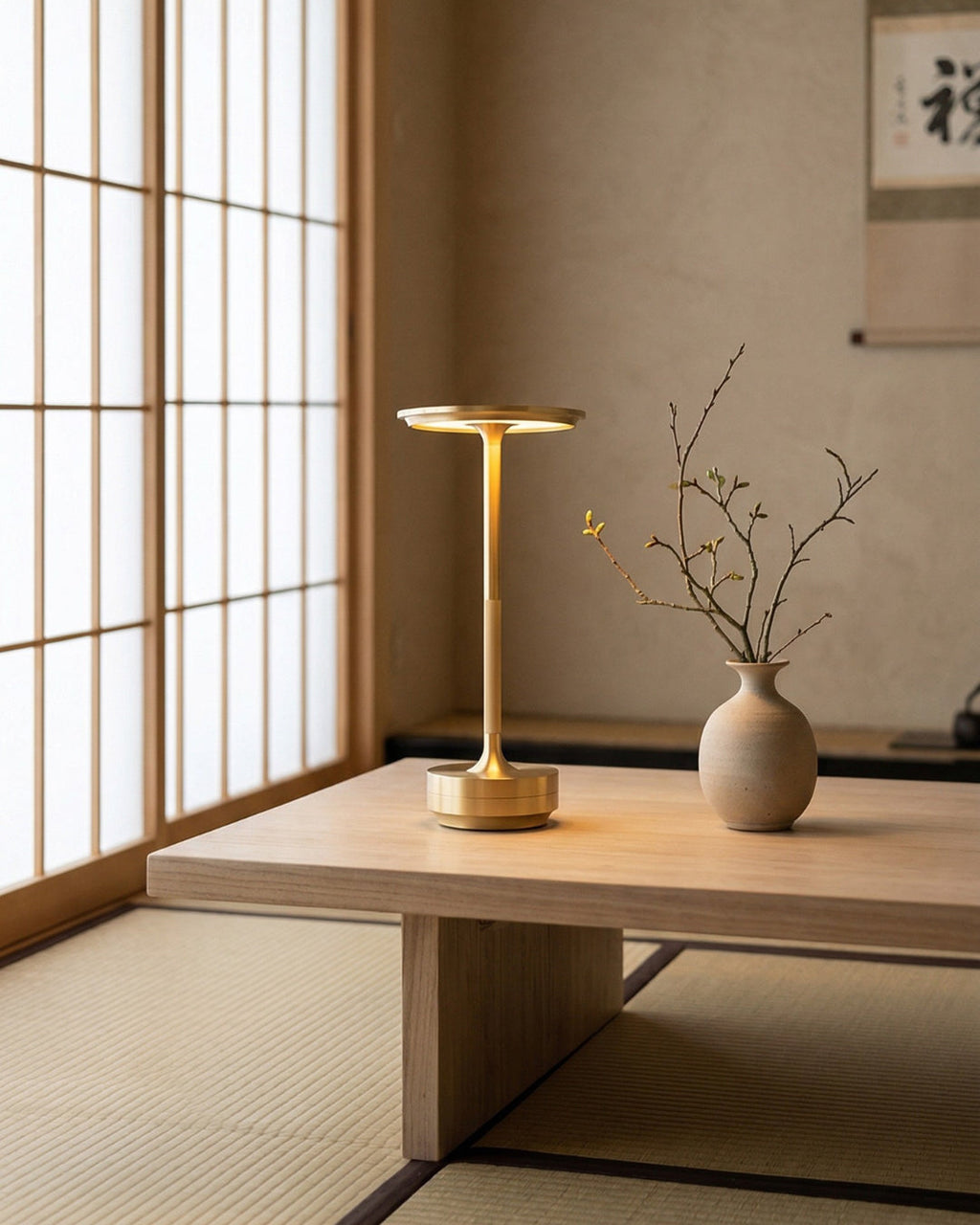 Rechargeable LED Table Lamp with Dim Function Cylinder Shape Metal Wireless Ambient Lamp - Lamylie