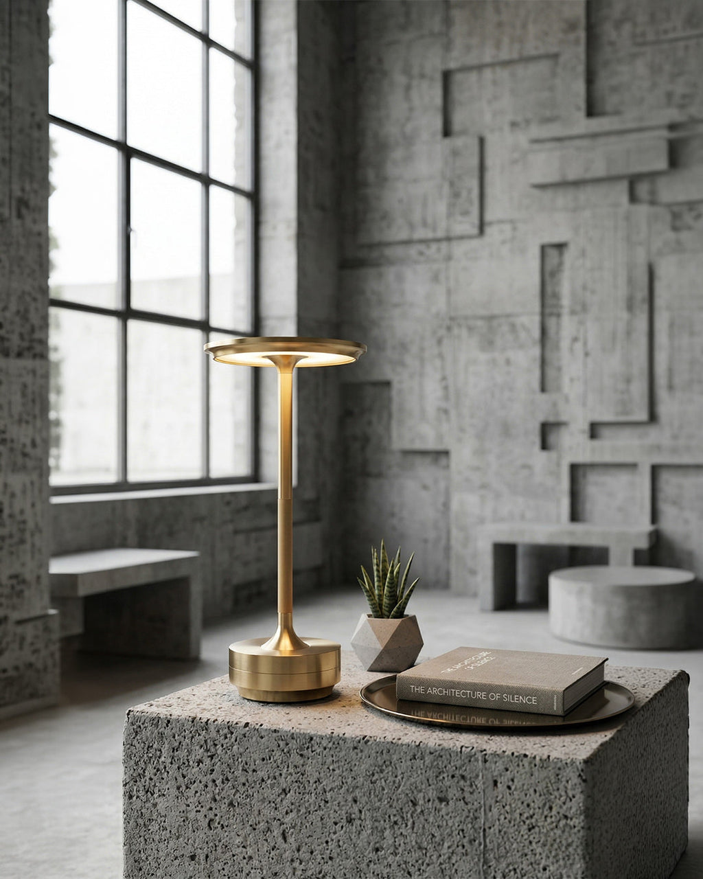 Rechargeable LED Table Lamp with Dim Function Cylinder Shape Metal Wireless Ambient Lamp - Lamylie