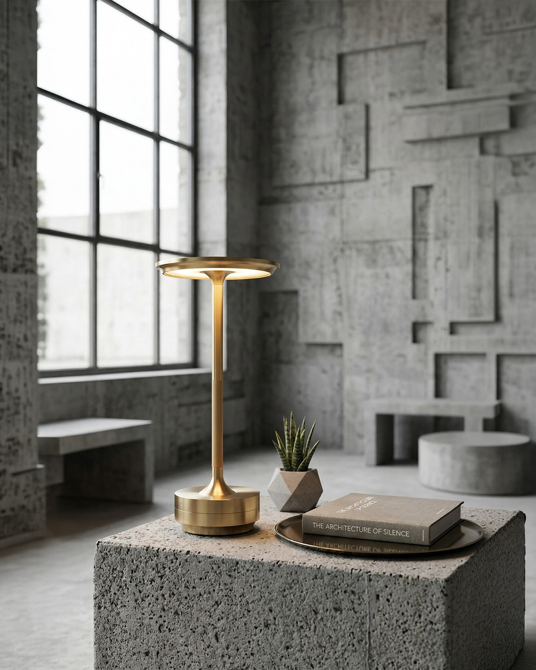 Rechargeable LED Table Lamp with Dim Function Cylinder Shape Metal Wireless Ambient Lamp - Lamylie