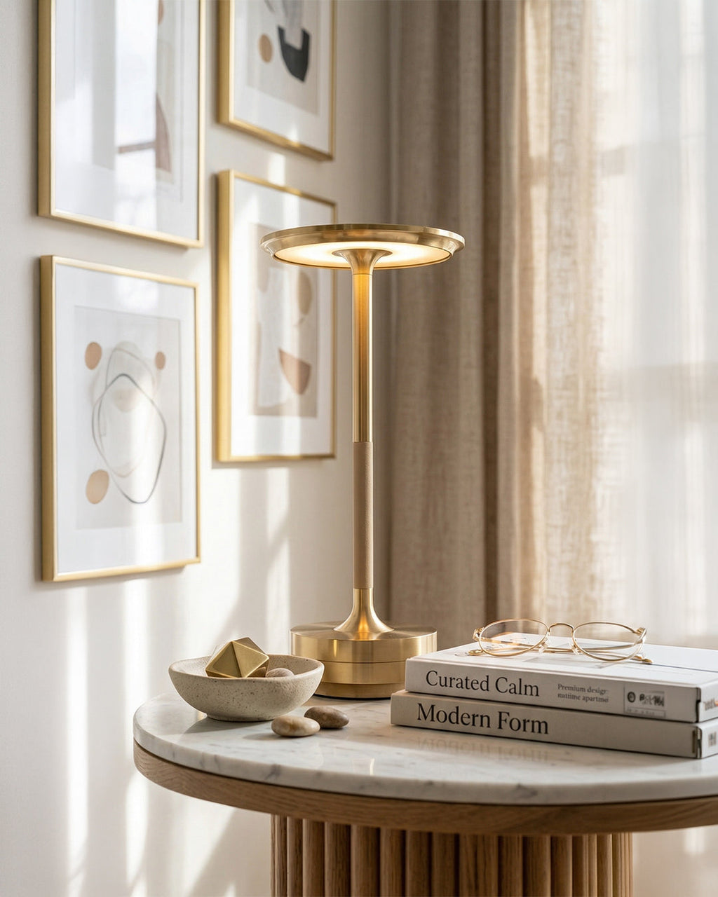 Rechargeable LED Table Lamp with Dim Function Cylinder Shape Metal Wireless Ambient Lamp - Lamylie