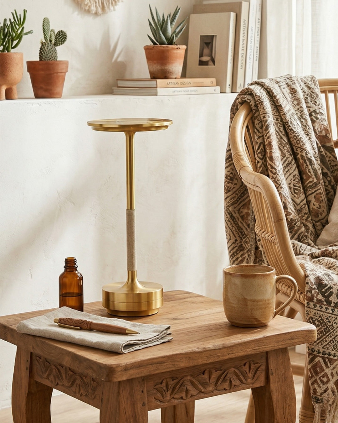Rechargeable LED Table Lamp with Dim Function Cylinder Shape Metal Wireless Ambient Lamp - Lamylie