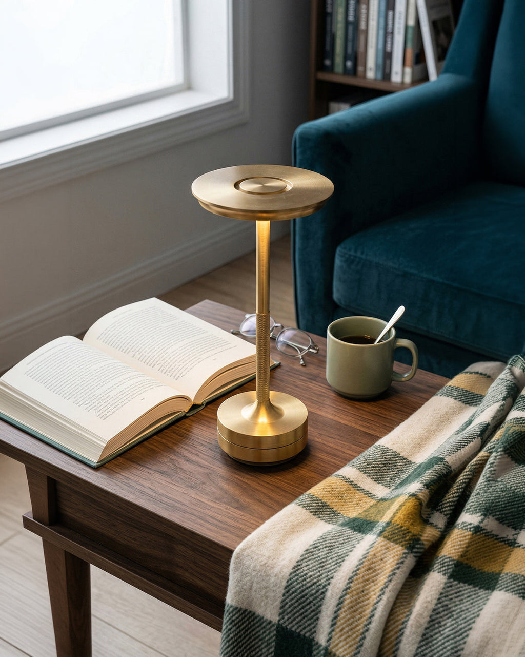 Rechargeable LED Table Lamp with Dim Function Cylinder Shape Metal Wireless Ambient Lamp - Lamylie
