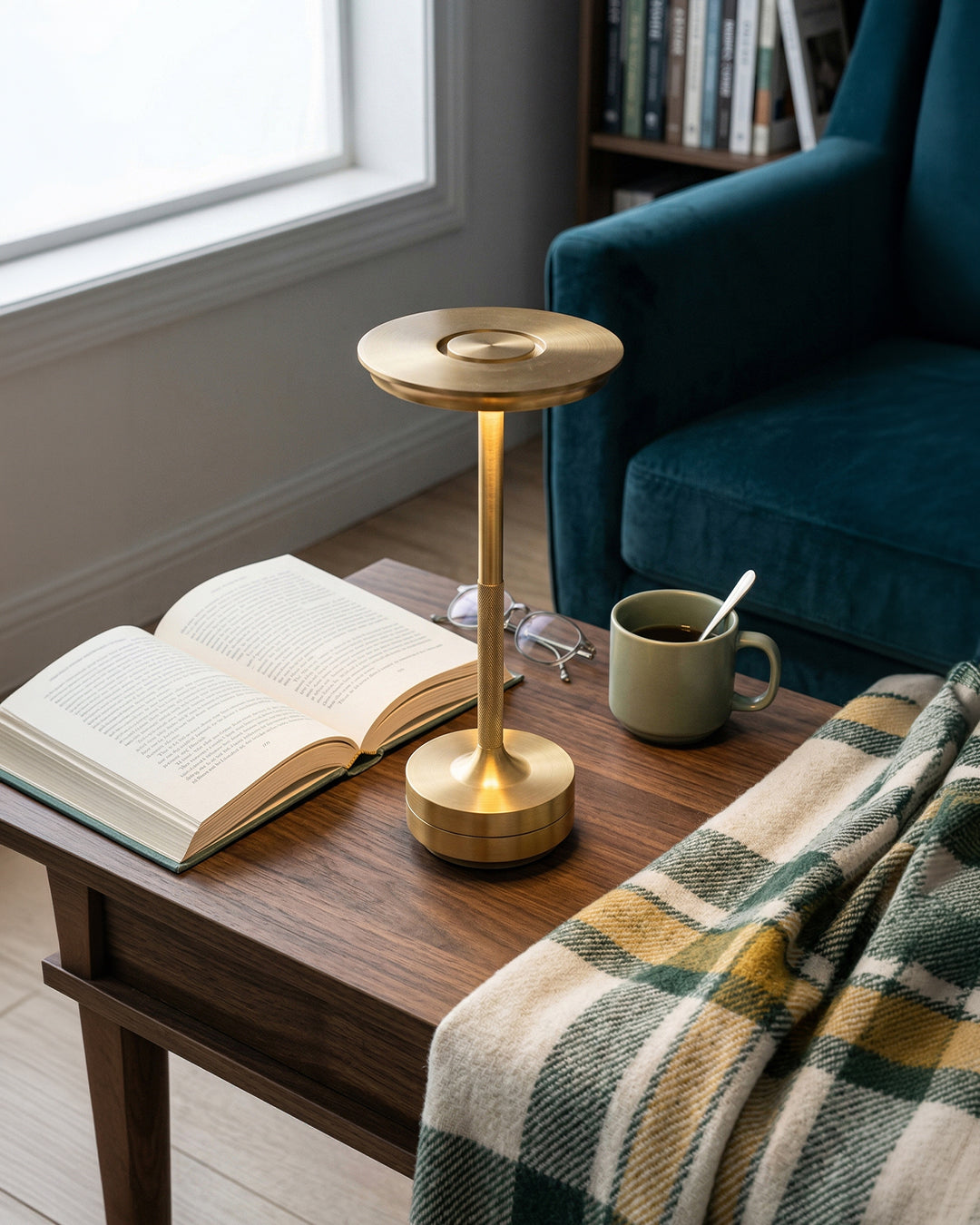 Rechargeable LED Table Lamp with Dim Function Cylinder Shape Metal Wireless Ambient Lamp - Lamylie