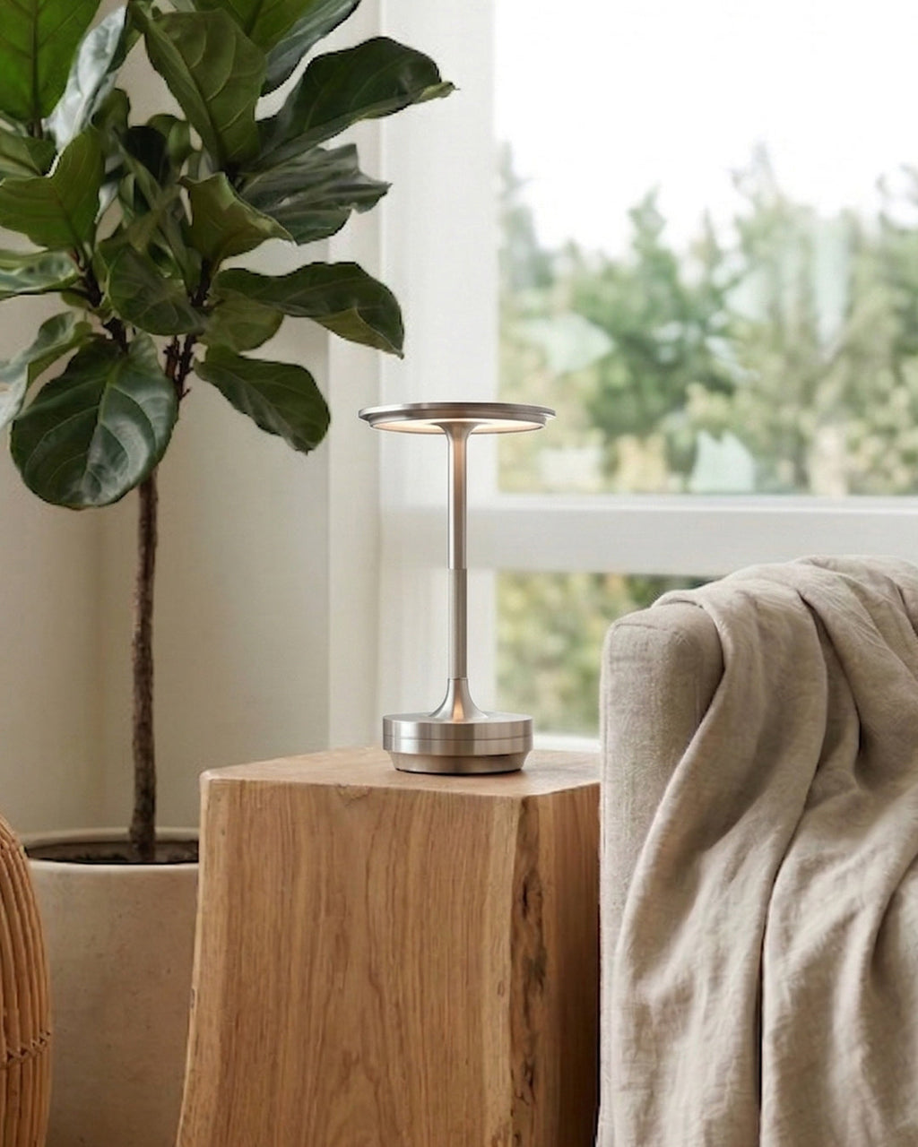 Rechargeable LED Table Lamp with Dim Function Cylinder Shape Metal Wireless Ambient Lamp - Lamylie