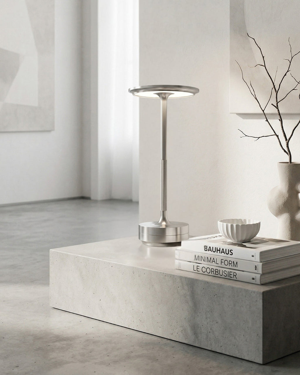 Rechargeable LED Table Lamp with Dim Function Cylinder Shape Metal Wireless Ambient Lamp - Lamylie