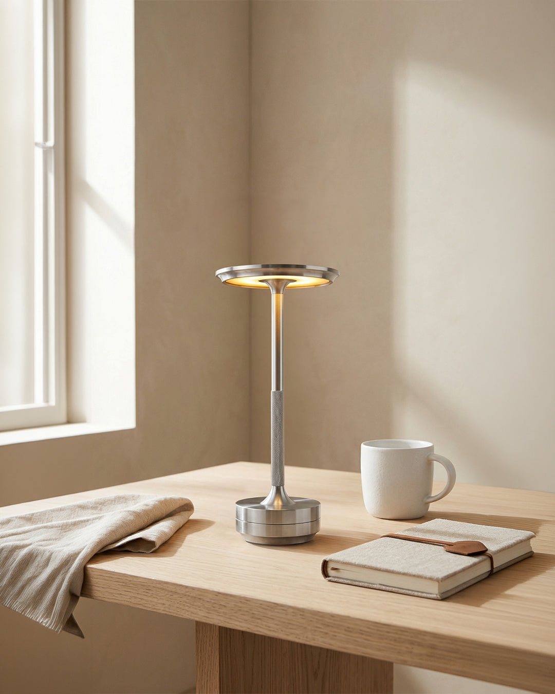 Rechargeable LED Table Lamp with Dim Function Cylinder Shape Metal Wireless Ambient Lamp - Lamylie