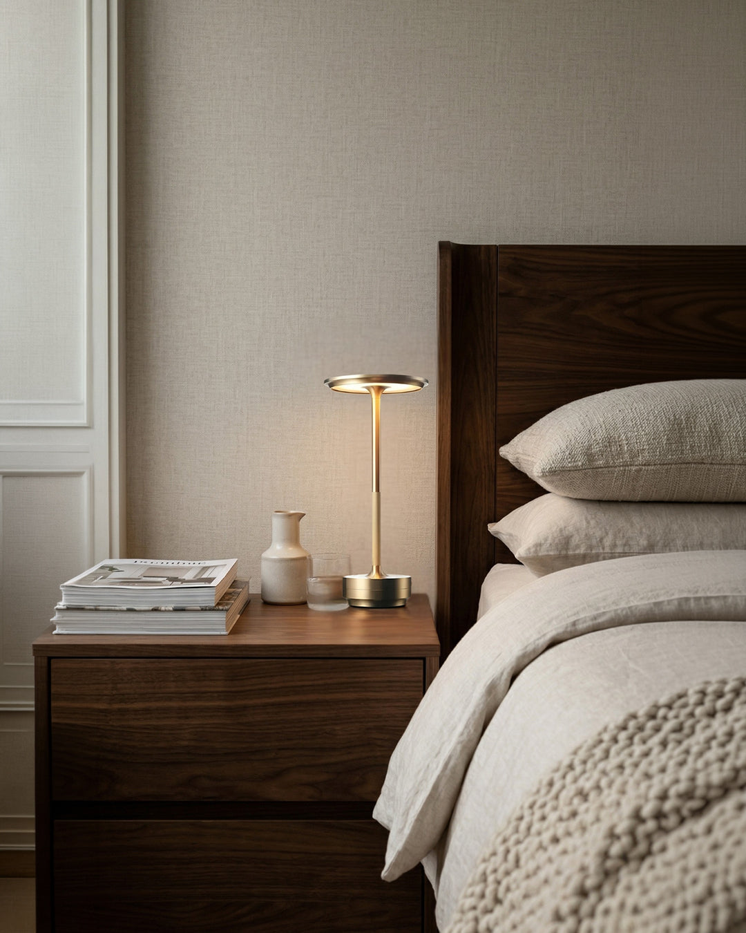 Rechargeable LED Table Lamp with Dim Function Cylinder Shape Metal Wireless Ambient Lamp - Lamylie
