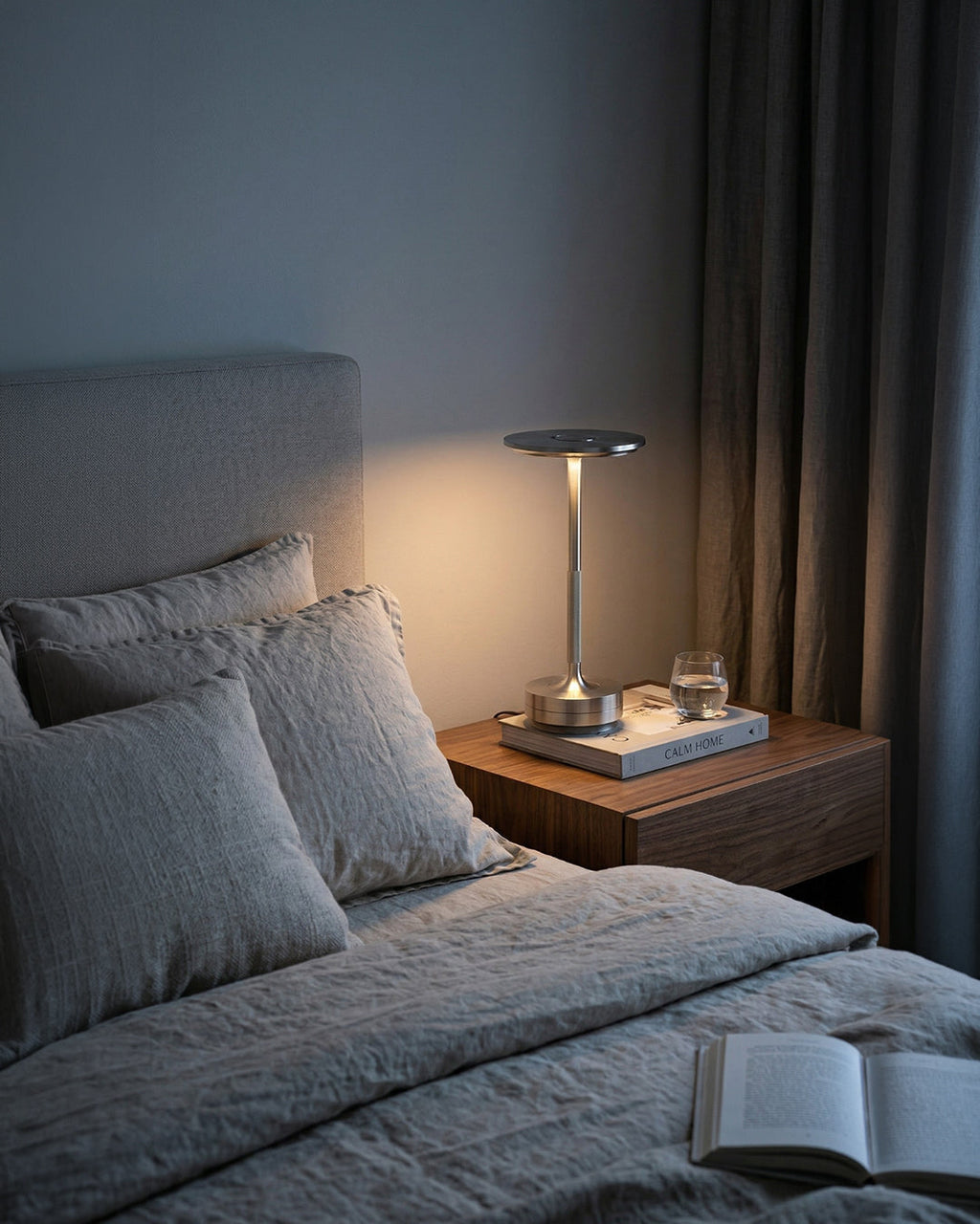 Rechargeable LED Table Lamp with Dim Function Cylinder Shape Metal Wireless Ambient Lamp - Lamylie