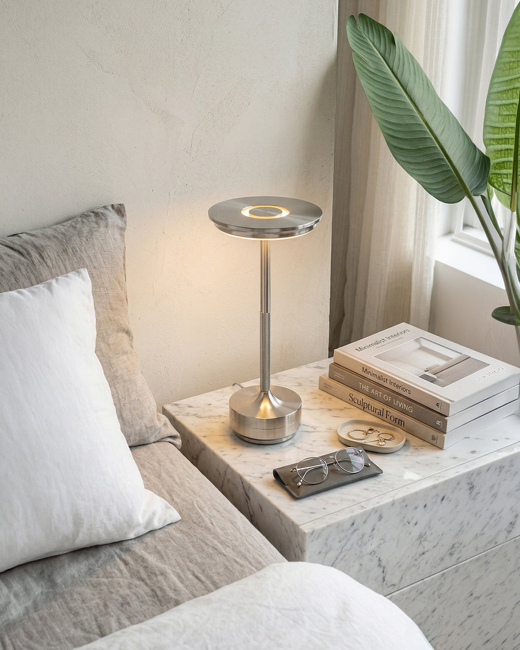 Rechargeable LED Table Lamp with Dim Function Cylinder Shape Metal Wireless Ambient Lamp - Lamylie