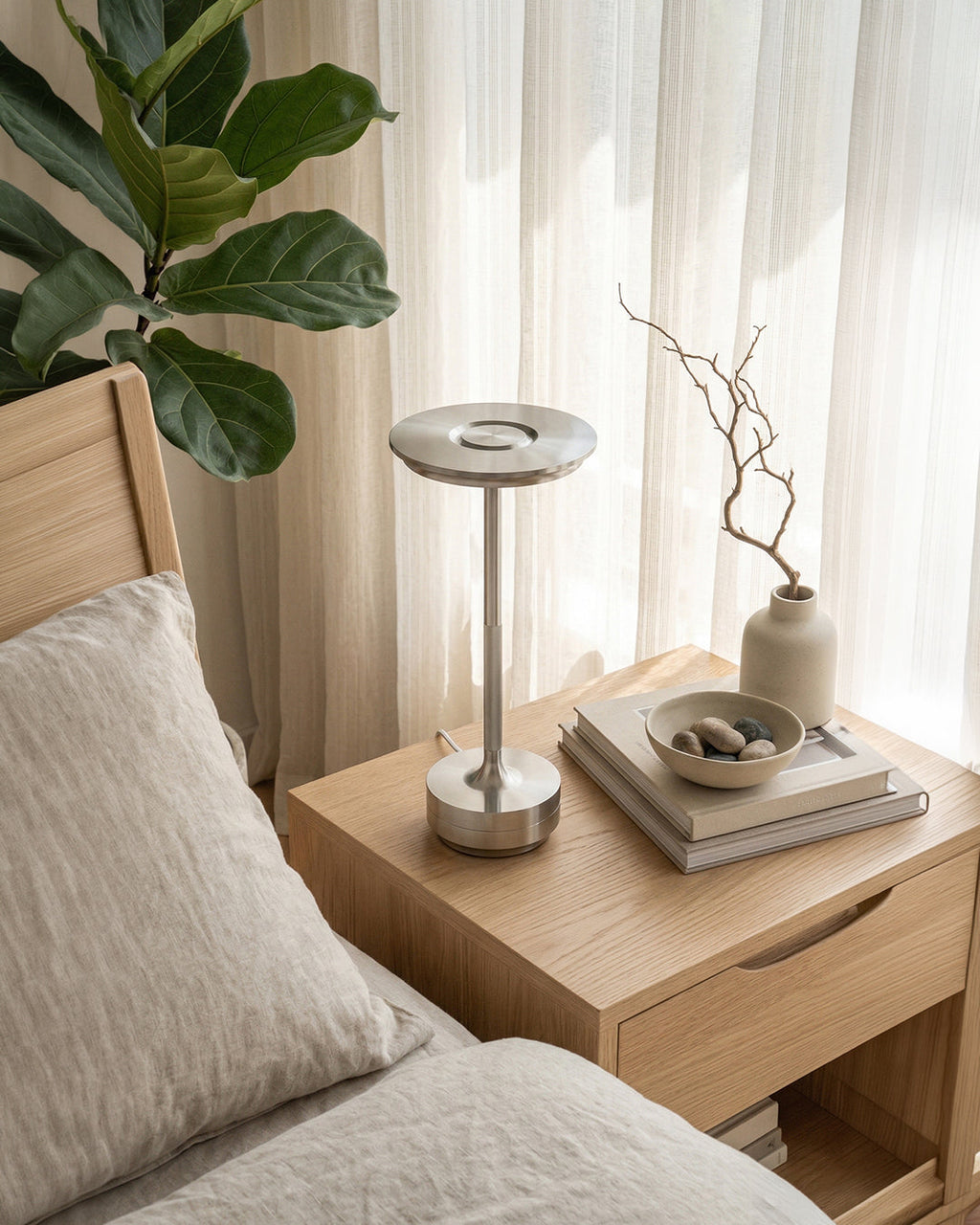 Rechargeable LED Table Lamp with Dim Function Cylinder Shape Metal Wireless Ambient Lamp - Lamylie