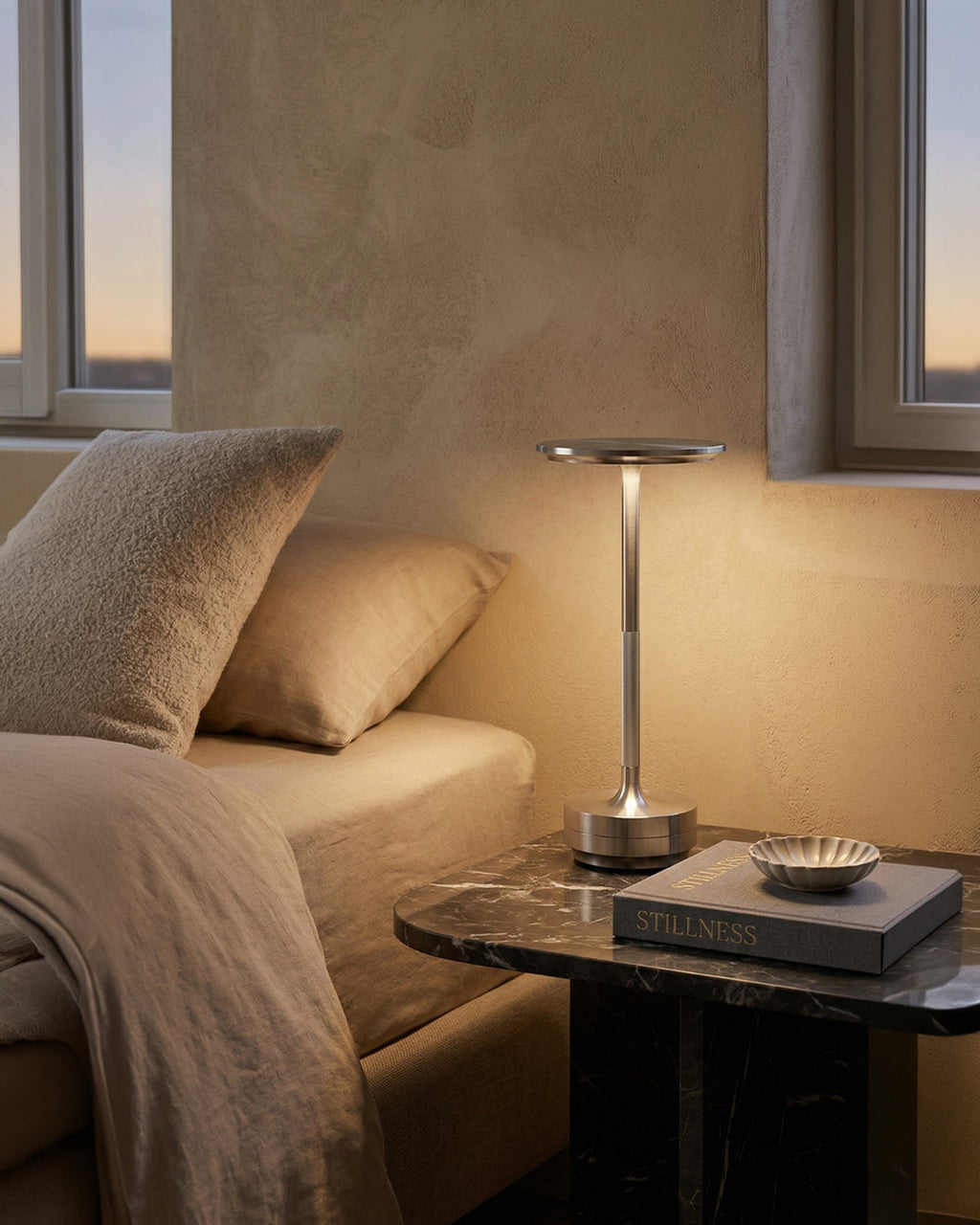 Rechargeable LED Table Lamp with Dim Function Cylinder Shape Metal Wireless Ambient Lamp - Lamylie