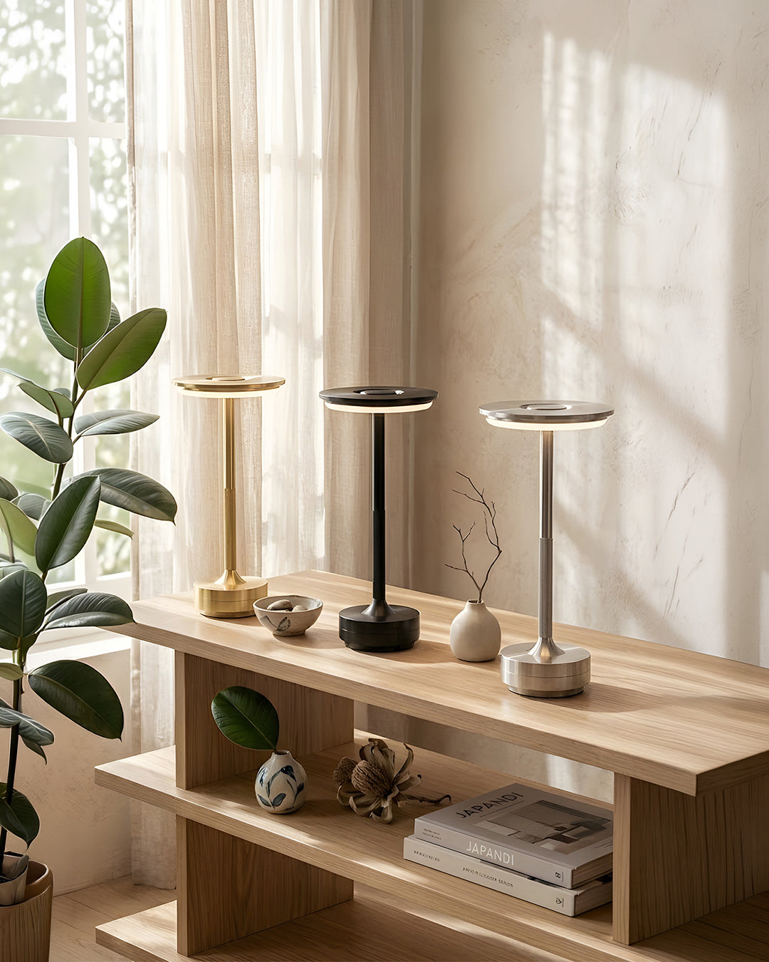 Rechargeable LED Table Lamp with Dim Function Cylinder Shape Metal Wireless Ambient Lamp - Lamylie
