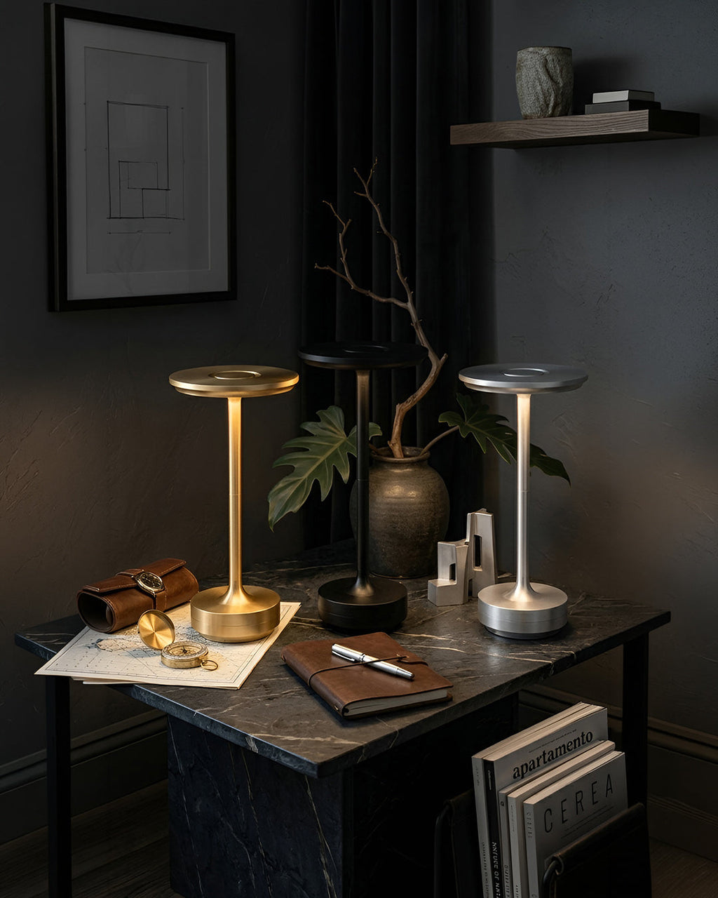 Rechargeable LED Table Lamp with Dim Function Cylinder Shape Metal Wireless Ambient Lamp - Lamylie