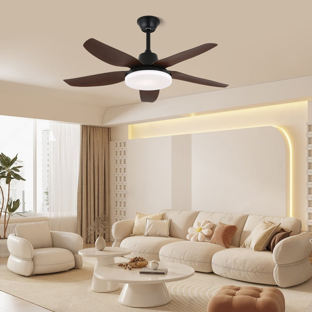 Ventilateur de plafond moderne Luvo avec éclairage et finition bois | Ø122 cm | Avec télécommande | LED incluse | 6 vitesses - Lamylie
