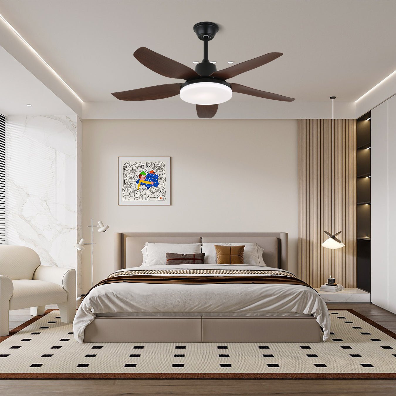 Ventilateur de plafond moderne Luvo avec éclairage et finition bois | Ø122 cm | Avec télécommande | LED incluse | 6 vitesses - Lamylie