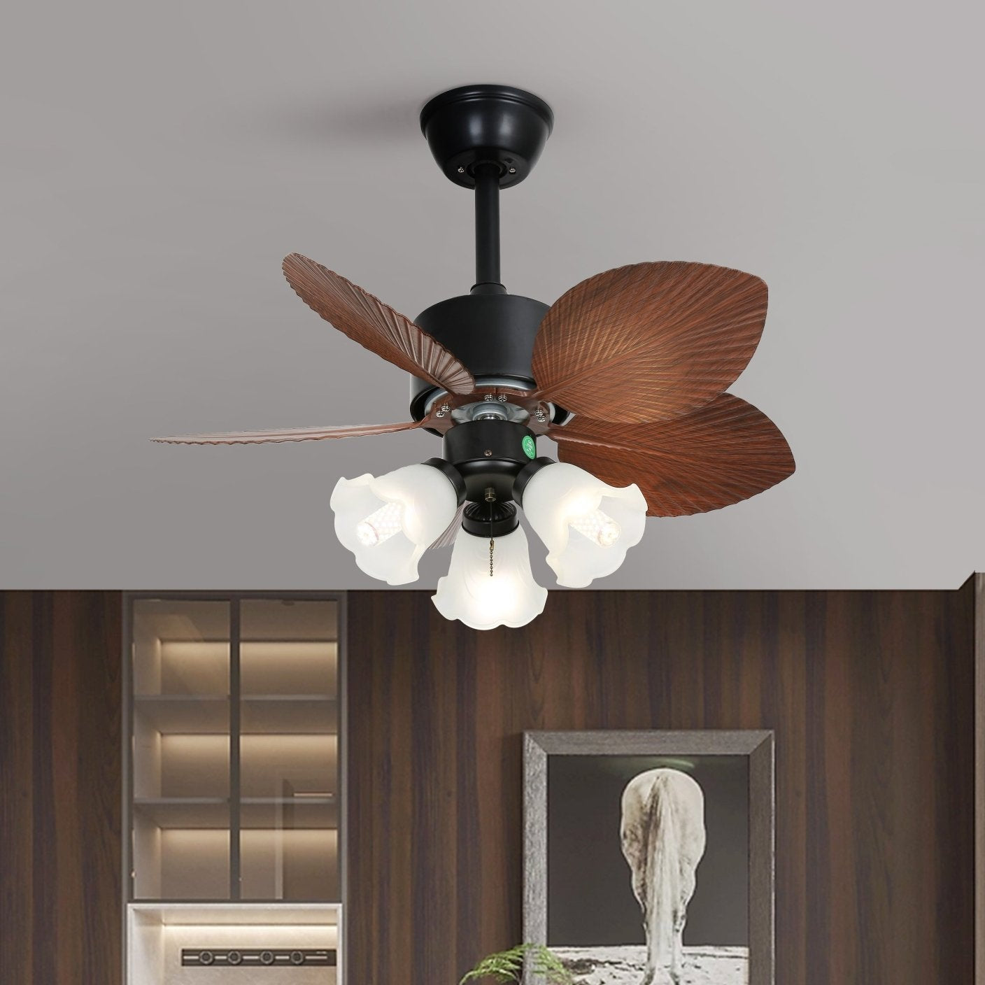 Takvifte med belysning Florence i vintage trelook — designertakvifte med lampe, 6 hastigheter, fjernkontroll, E27 eller LED, egnet for stue og soverom – Lamylie