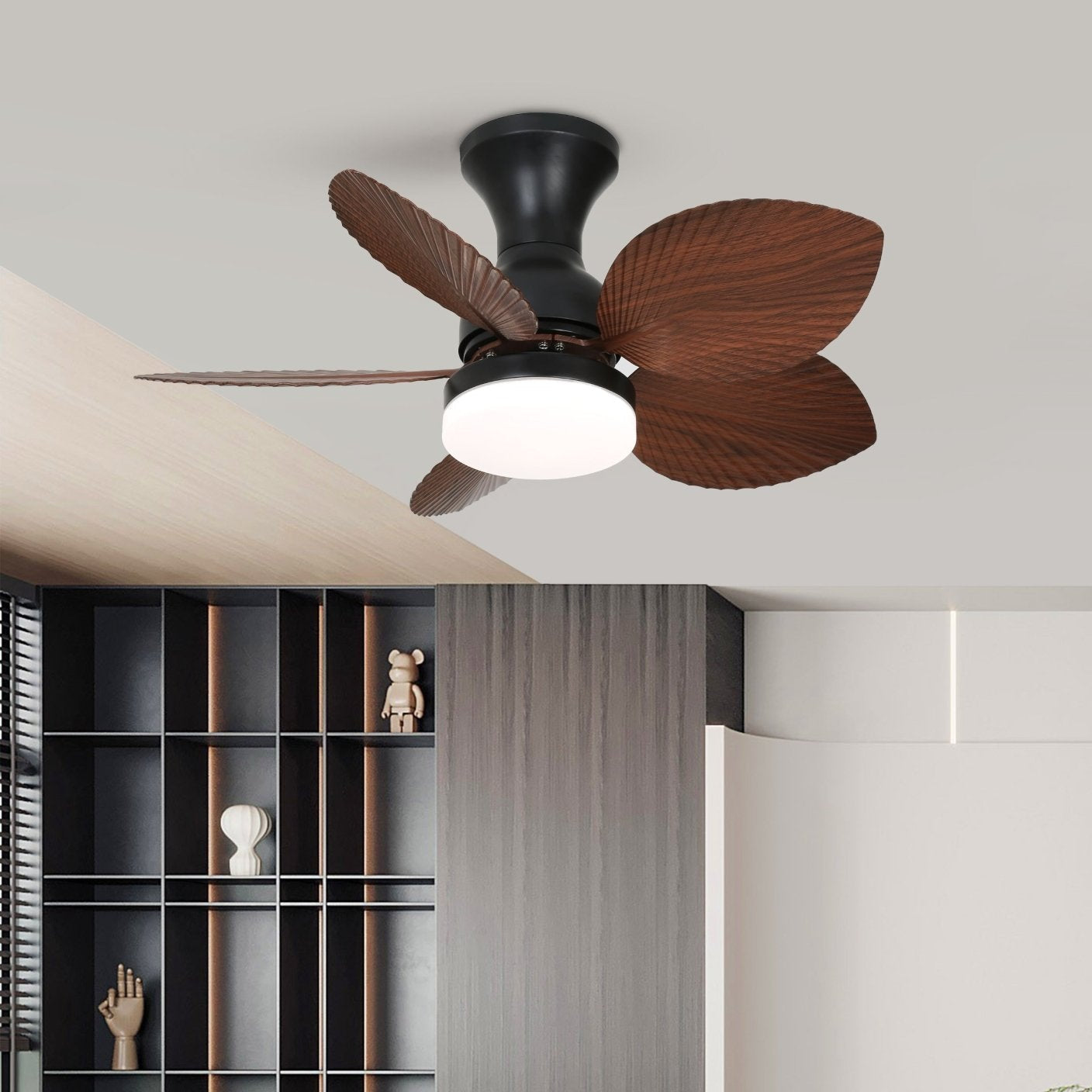 Takvifte med belysning Florence i vintage trelook — designertakvifte med lampe, 6 hastigheter, fjernkontroll, E27 eller LED, egnet for stue og soverom – Lamylie