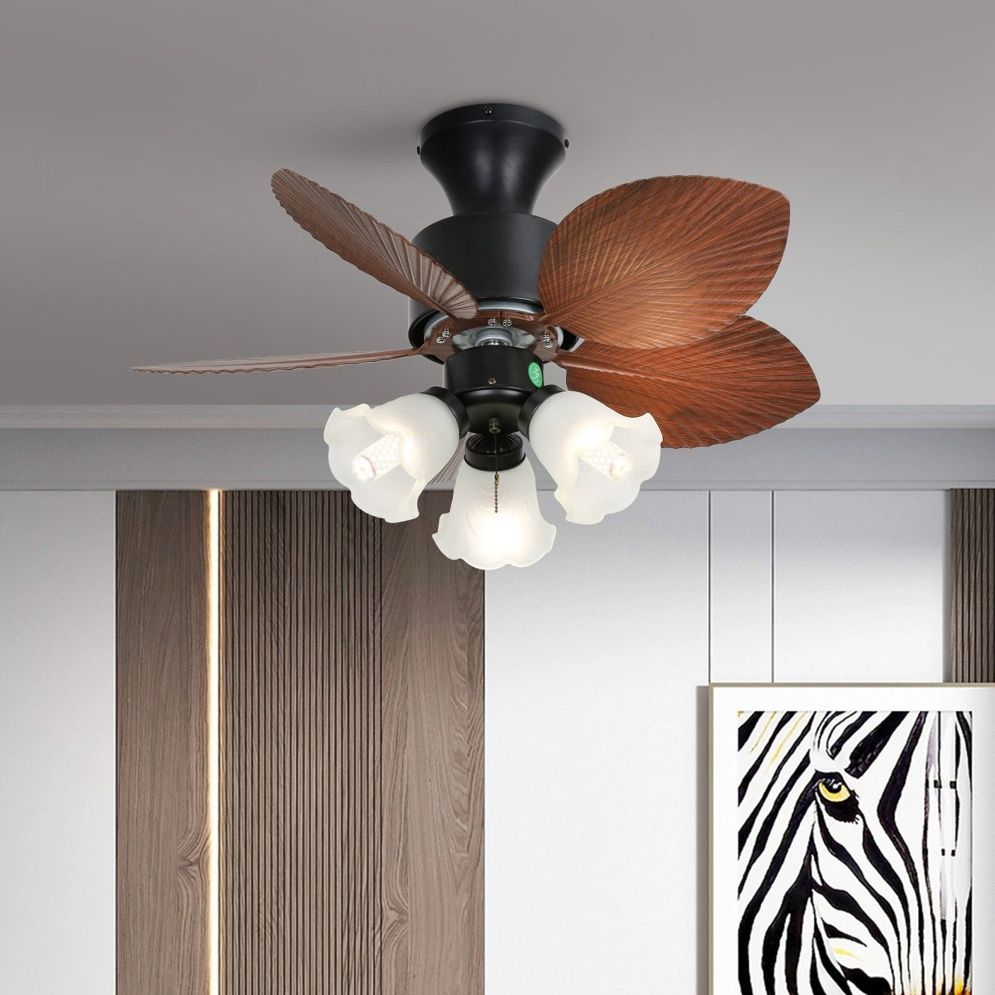 Takvifte med belysning Florence i vintage trelook — designertakvifte med lampe, 6 hastigheter, fjernkontroll, E27 eller LED, egnet for stue og soverom – Lamylie