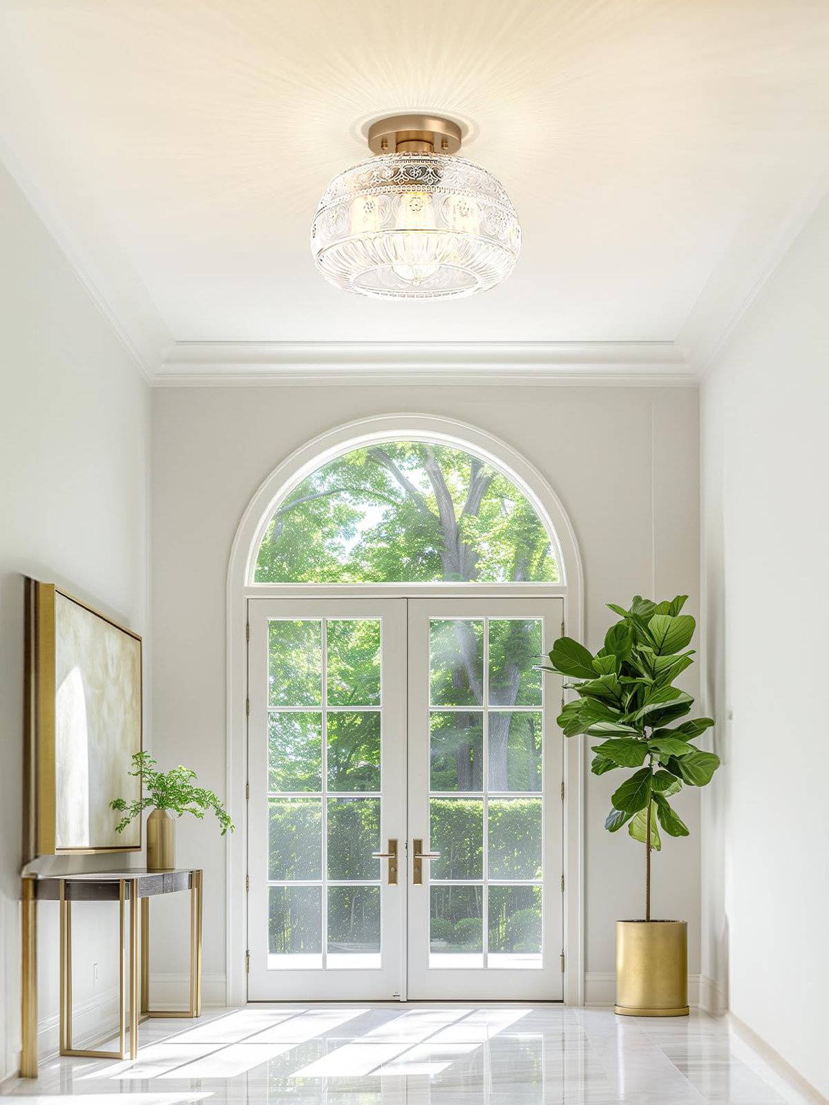 Glas-Globus-Deckenlampe Strukturiertes Glas Halb eingebaute Beleuchtung für jeden Raum - Lamylie