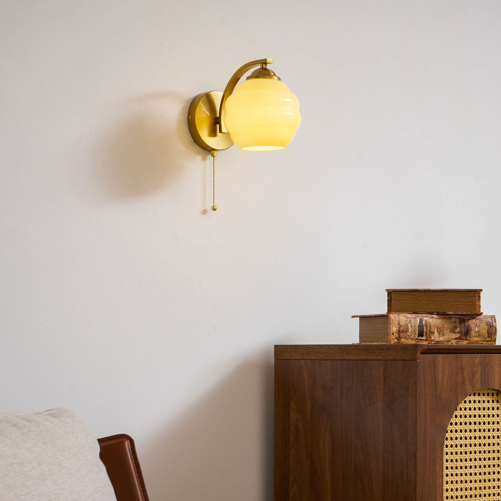 Art Deco Wall Lamp with Curved Glass Shade Vintage Style - Lamylie