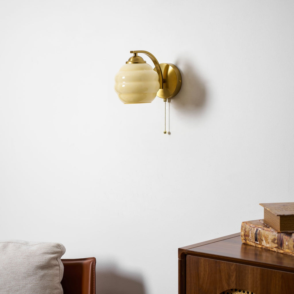 Art Deco Wall Lamp with Curved Glass Shade Vintage Style - Lamylie