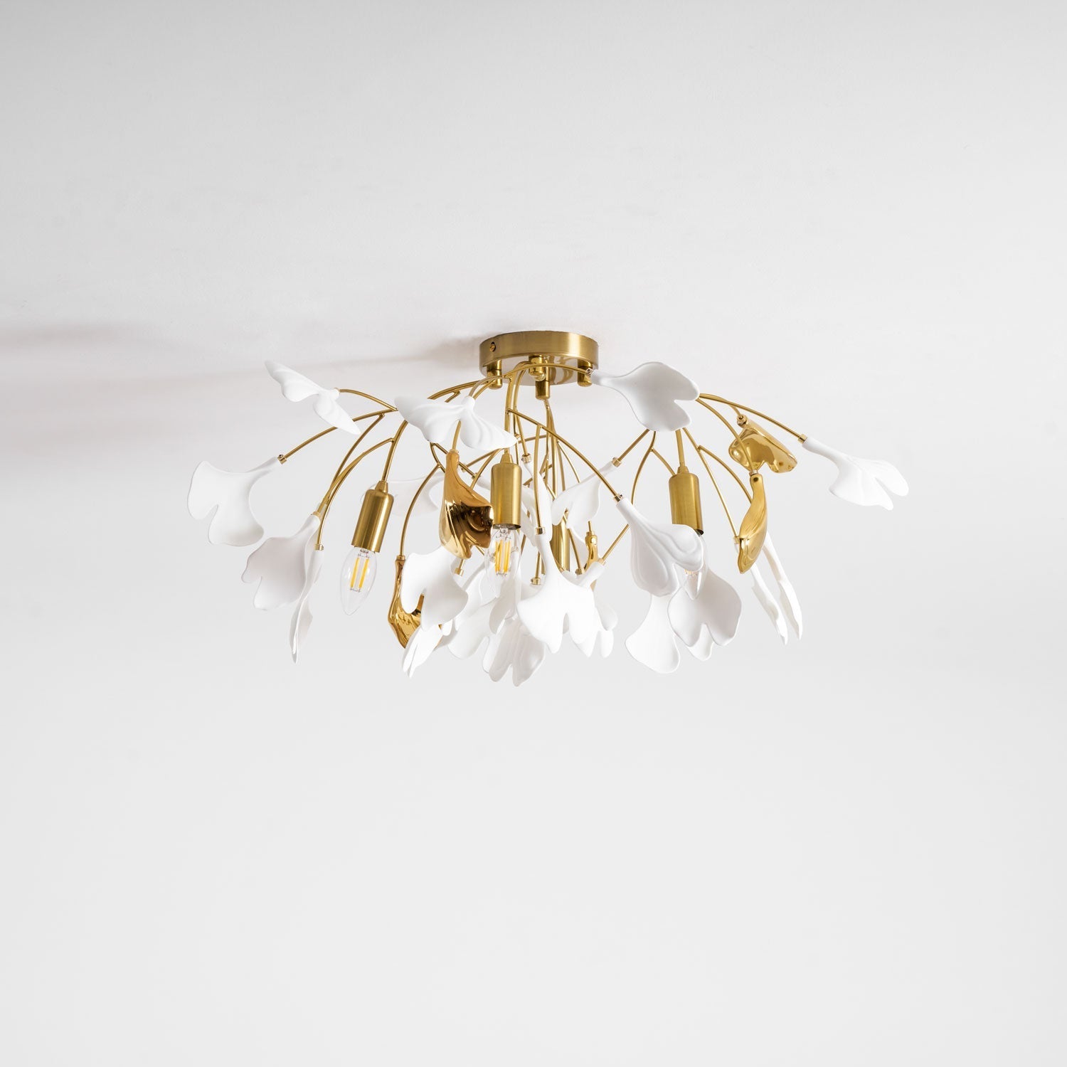 Ceramic Pendant Lamp Ginkgo Leaf | Gold-Colored Fixture with White Leaves | Modern Nature-Inspired Design for Living Room Dining Room Bedroom - Lamylie