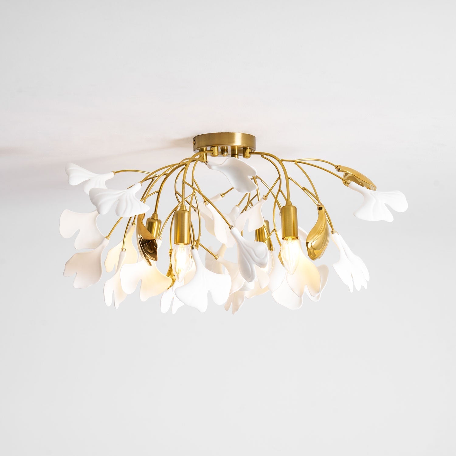 Ceramic Pendant Lamp Ginkgo Leaf | Gold-Colored Fixture with White Leaves | Modern Nature-Inspired Design for Living Room Dining Room Bedroom - Lamylie