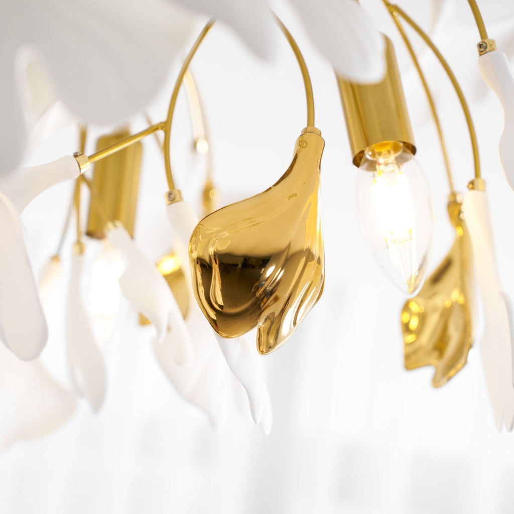 Ceramic Pendant Lamp Ginkgo Leaf | Gold-Colored Fixture with White Leaves | Modern Nature-Inspired Design for Living Room Dining Room Bedroom - Lamylie
