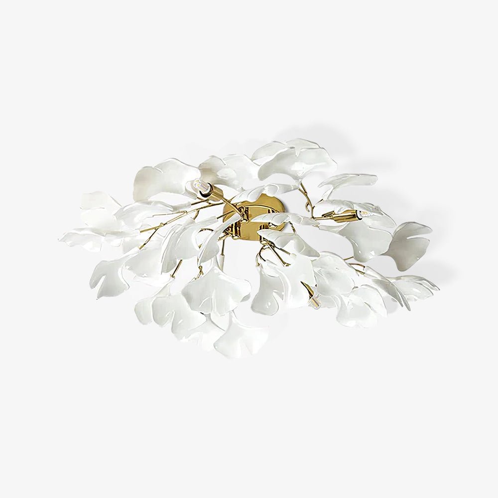 Ceramic Pendant Lamp Ginkgo Leaf | Gold-Colored Fixture with White Leaves | Modern Nature-Inspired Design for Living Room Dining Room Bedroom - Lamylie