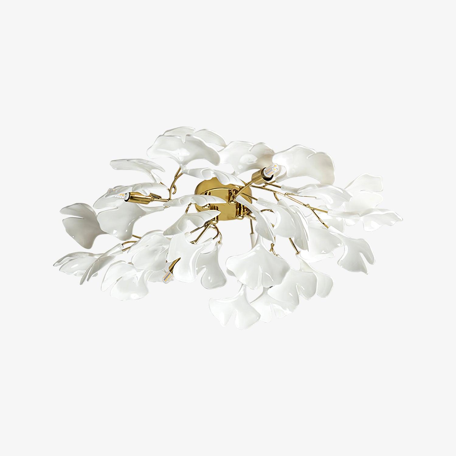 Ceramic Pendant Lamp Ginkgo Leaf | Gold-Colored Fixture with White Leaves | Modern Nature-Inspired Design for Living Room Dining Room Bedroom - Lamylie