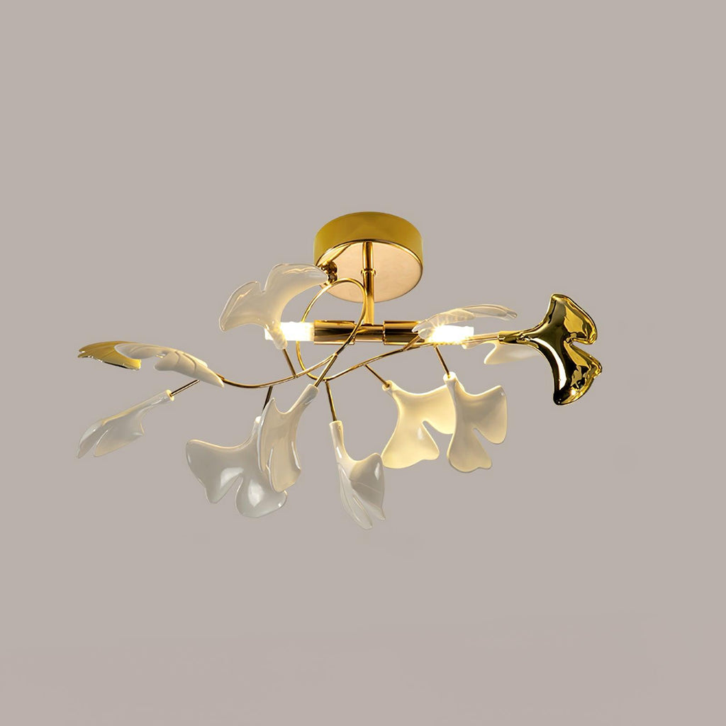 Ceramic Pendant Lamp Ginkgo Leaf | Gold-Colored Fixture with White Leaves | Modern Nature-Inspired Design for Living Room Dining Room Bedroom - Lamylie