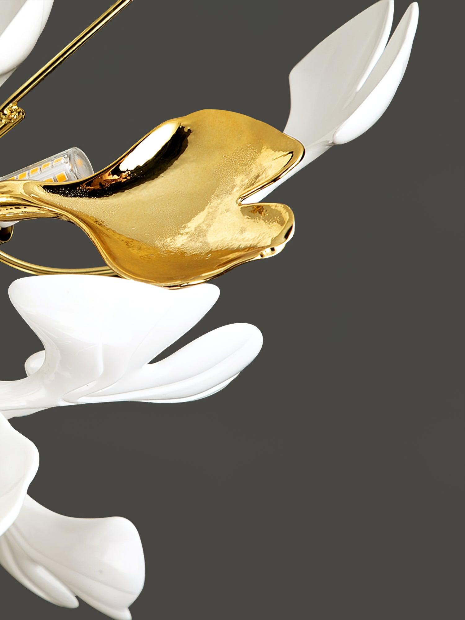 Ceramic Pendant Lamp Ginkgo Leaf | Gold-Colored Fixture with White Leaves | Modern Nature-Inspired Design for Living Room Dining Room Bedroom - Lamylie