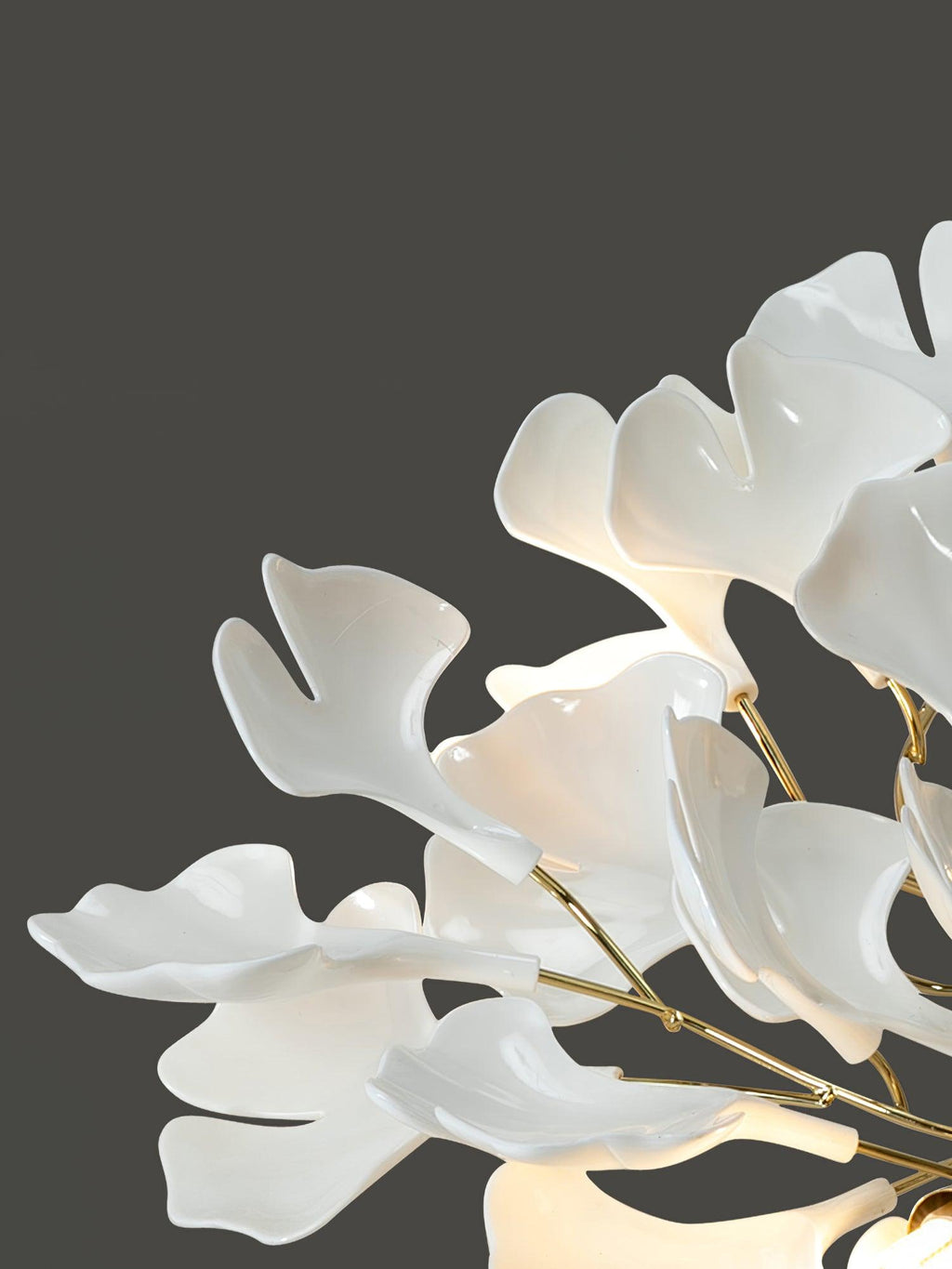 Ceramic Pendant Lamp Ginkgo Leaf | Gold-Colored Fixture with White Leaves | Modern Nature-Inspired Design for Living Room Dining Room Bedroom - Lamylie