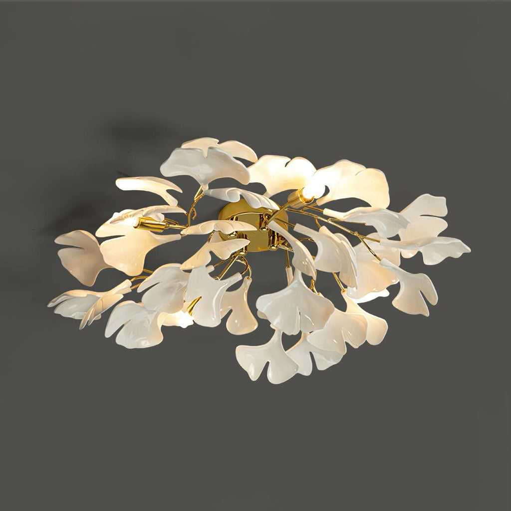 Ceramic Pendant Lamp Ginkgo Leaf | Gold-Colored Fixture with White Leaves | Modern Nature-Inspired Design for Living Room Dining Room Bedroom - Lamylie