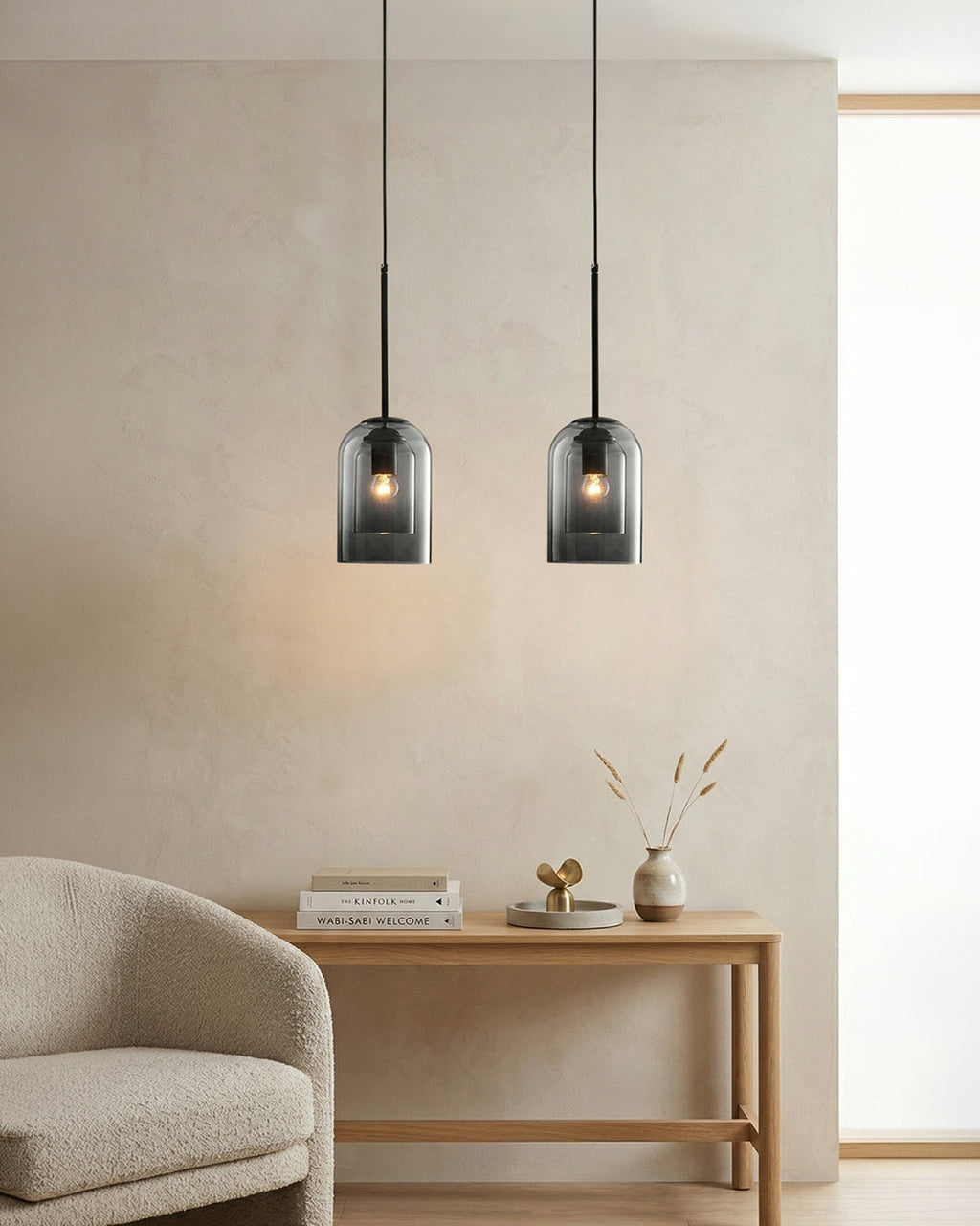 Glass Pendant Lamp Ginza with Curved Shape and Soft Ambient Lighting Warm White | E27 Socket Included Dimmable Compatibility - Lamylie