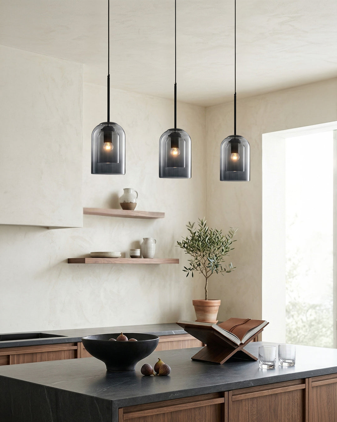 Glass Pendant Lamp Ginza with Curved Shape and Soft Ambient Lighting Warm White | E27 Socket Included Dimmable Compatibility - Lamylie