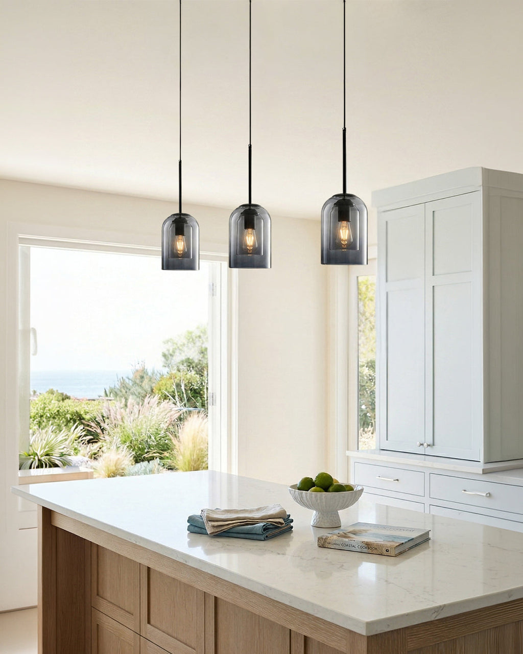Glass Pendant Lamp Ginza with Curved Shape and Soft Ambient Lighting Warm White | E27 Socket Included Dimmable Compatibility - Lamylie