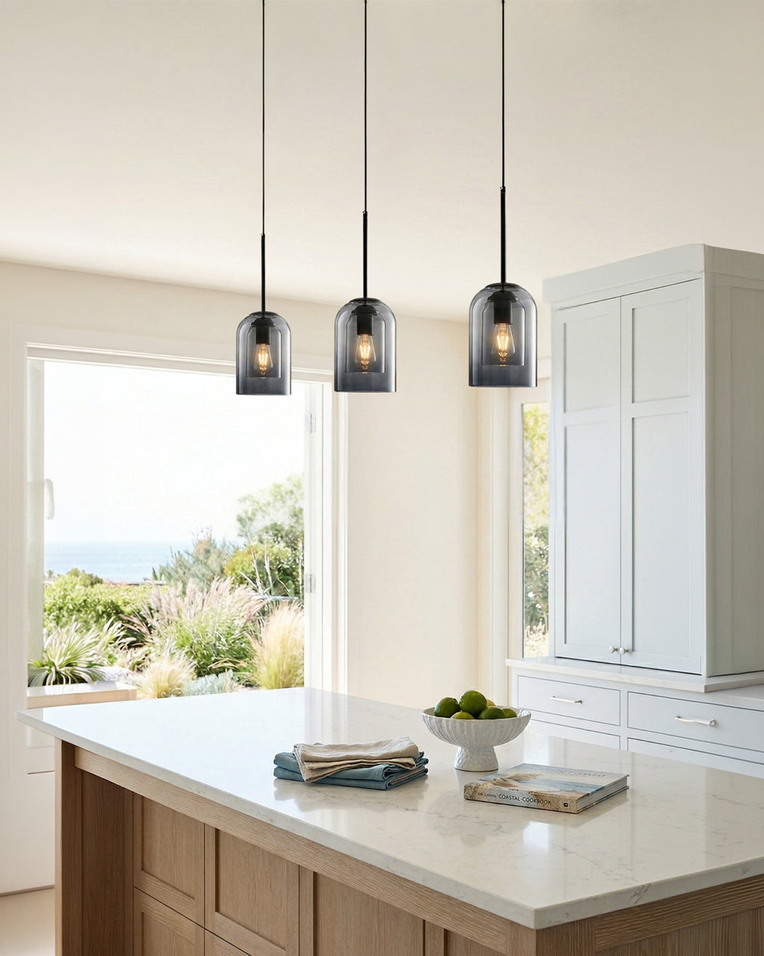 Glass Pendant Lamp Ginza with Curved Shape and Soft Ambient Lighting Warm White | E27 Socket Included Dimmable Compatibility - Lamylie