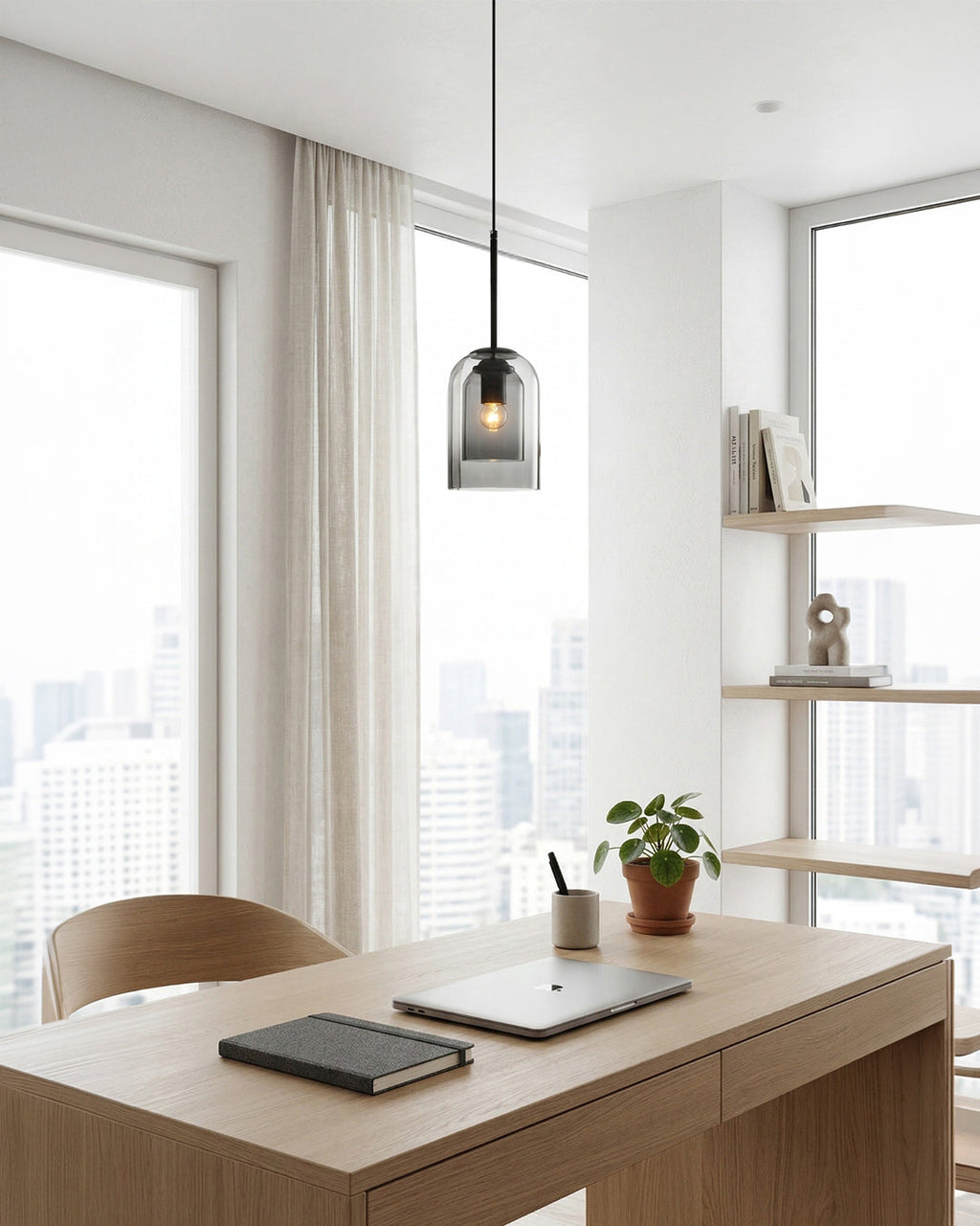 Glass Pendant Lamp Ginza with Curved Shape and Soft Ambient Lighting Warm White | E27 Socket Included Dimmable Compatibility - Lamylie