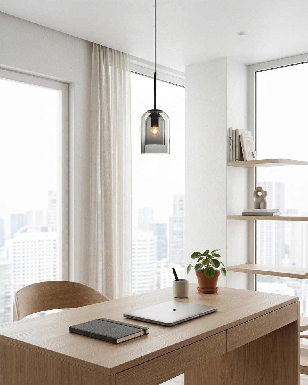 Glass Pendant Lamp Ginza with Curved Shape and Soft Ambient Lighting Warm White | E27 Socket Included Dimmable Compatibility - Lamylie